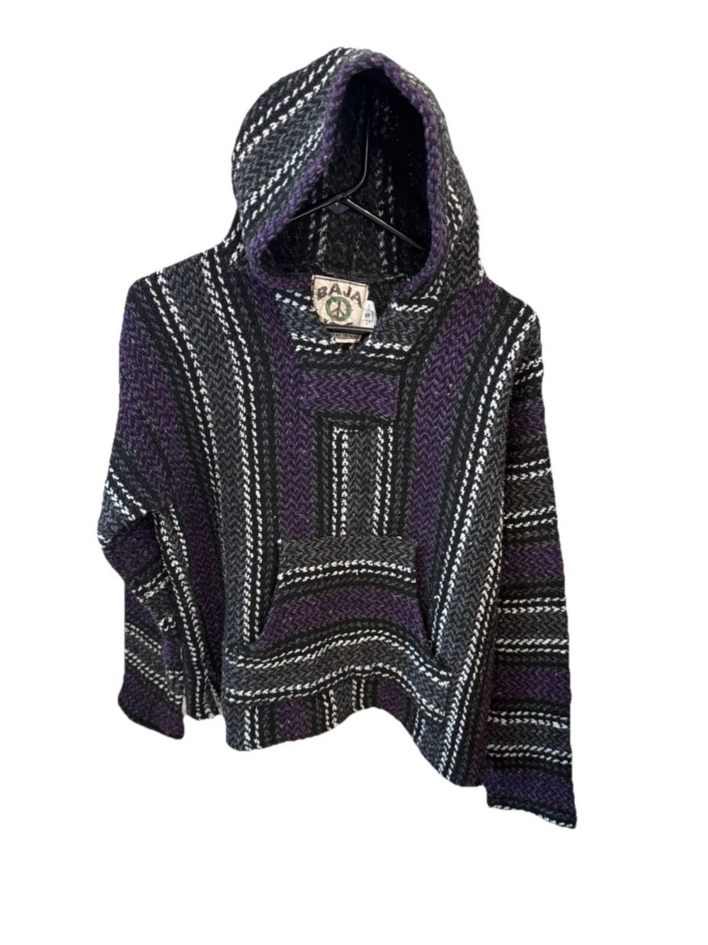 Baja Joe Hooded Woven Pullover - Purple & Black Women’s Small Roo Front Pocket